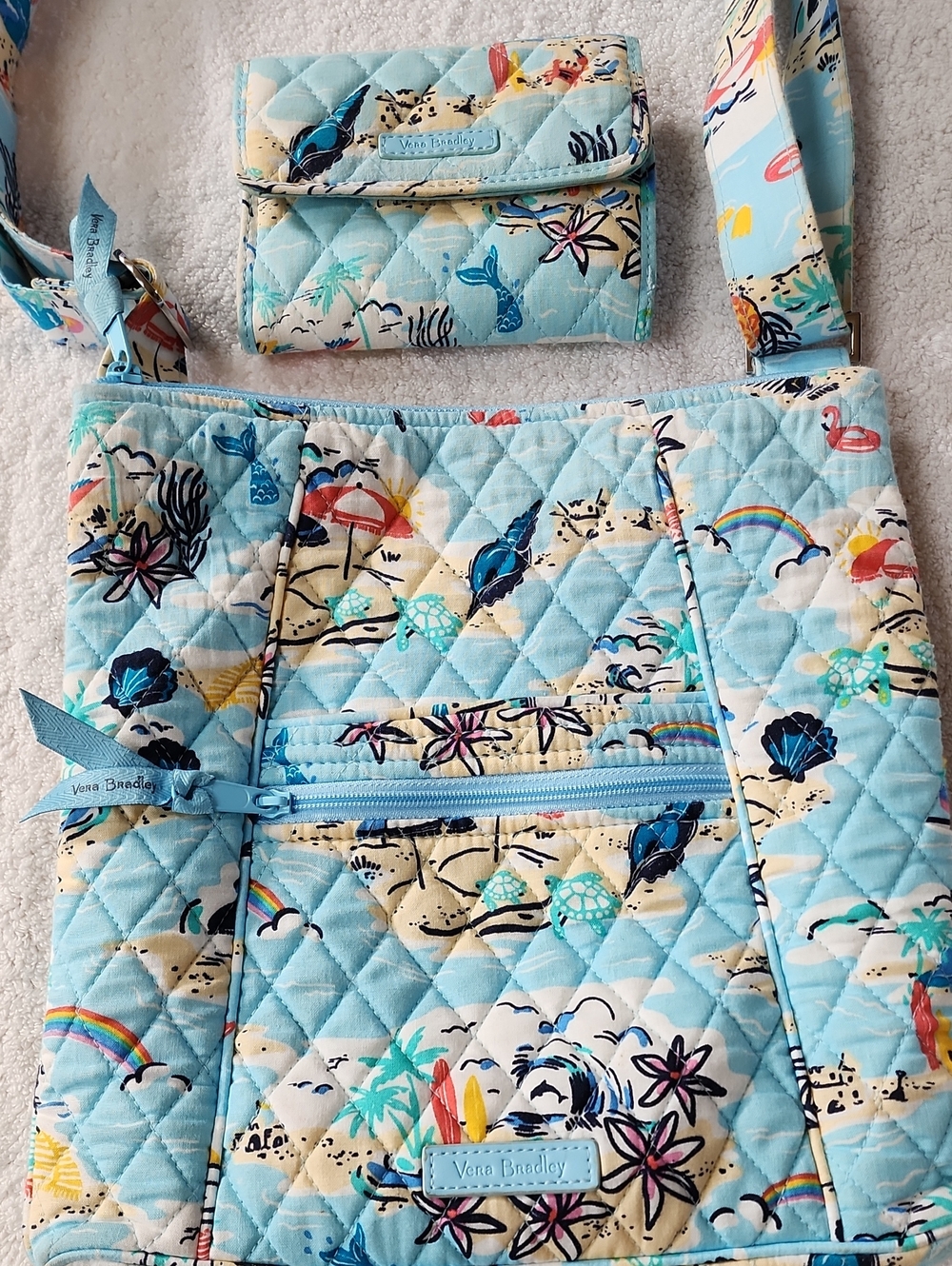 Vera Bradley Women'Quilted Hipster Beach Treasure Crossbody & Wallet Preowned